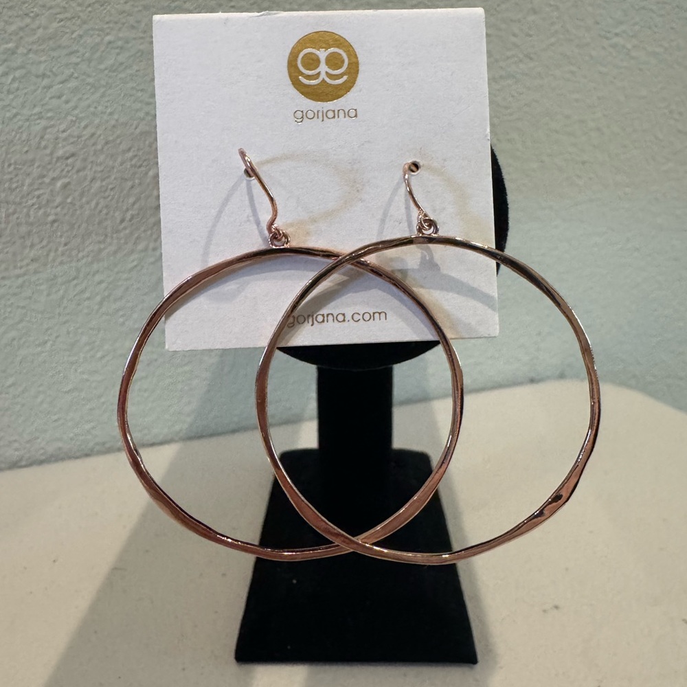 Gorjana Rose Gold Large Slim hammered Hoop Earrings